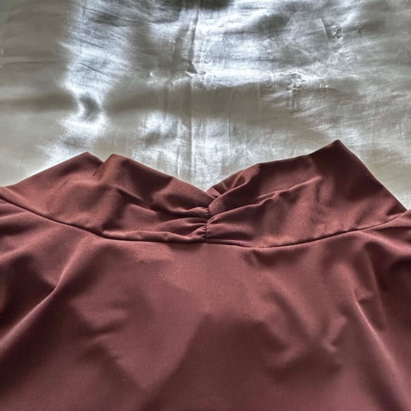 NEW PHOTOS! TIE NECK TOP, BROWN, SIZE 3X, PULL OVER, 3/4 SLEEVES, SPANDEX KNIT, - Picture 10 of 11